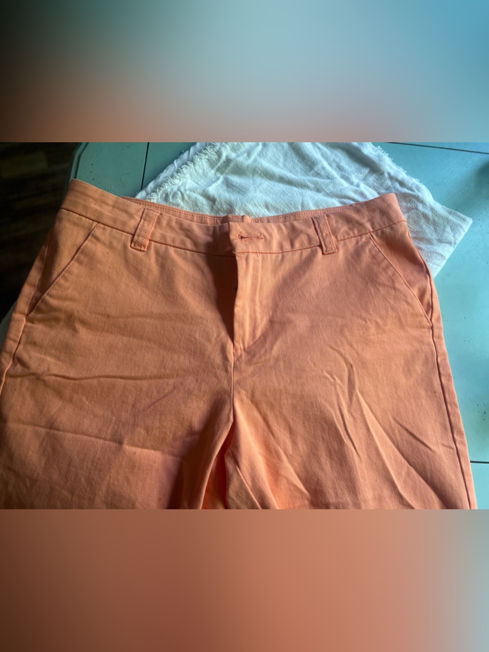 BCBG Coral Orange Button-Front Bermuda Shorts
